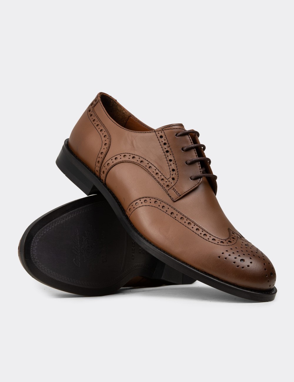 Tan  Leather Classic Shoes - 01696MTBAM01