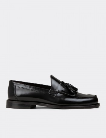 Black  Leather Loafers - 01735MSYHM01