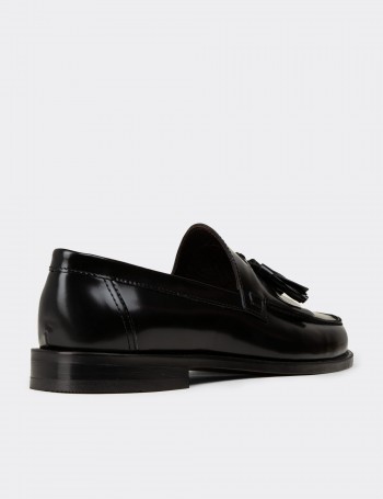 Black  Leather Loafers - 01735MSYHM01