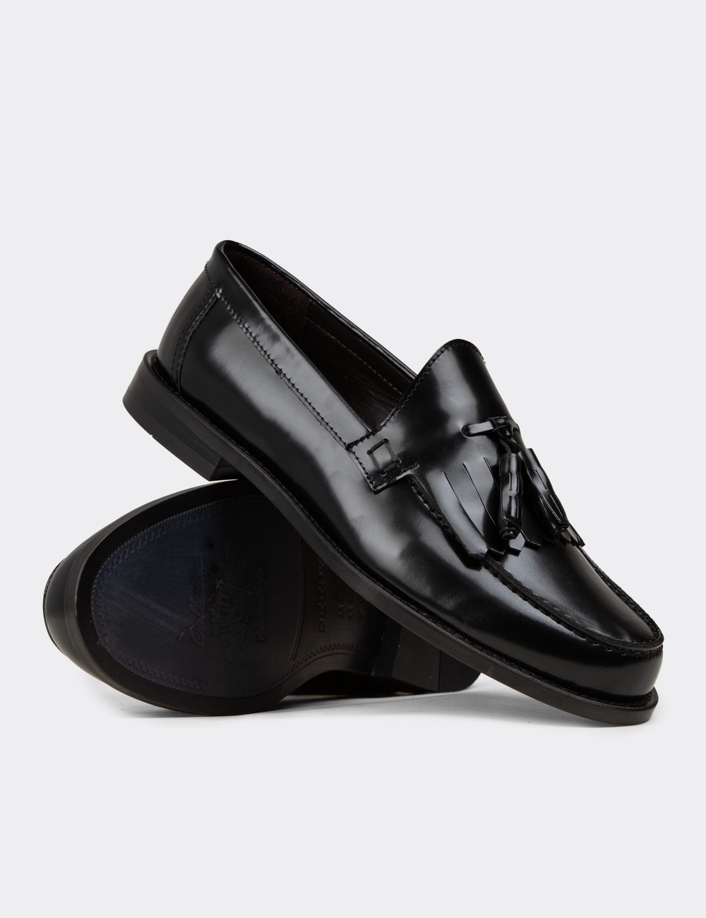 Black  Leather Loafers - 01735MSYHM01