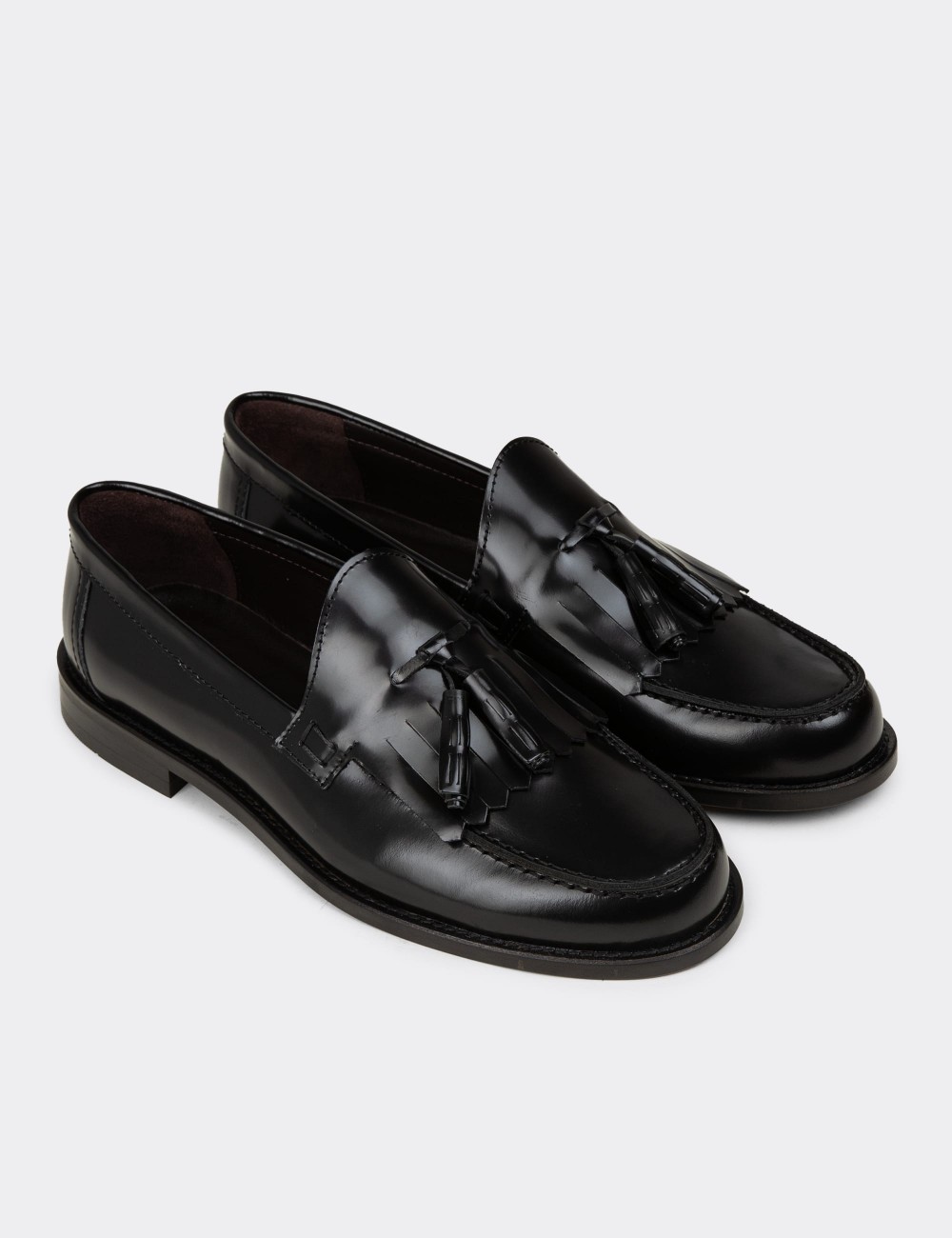 Black  Leather Loafers - 01735MSYHM01