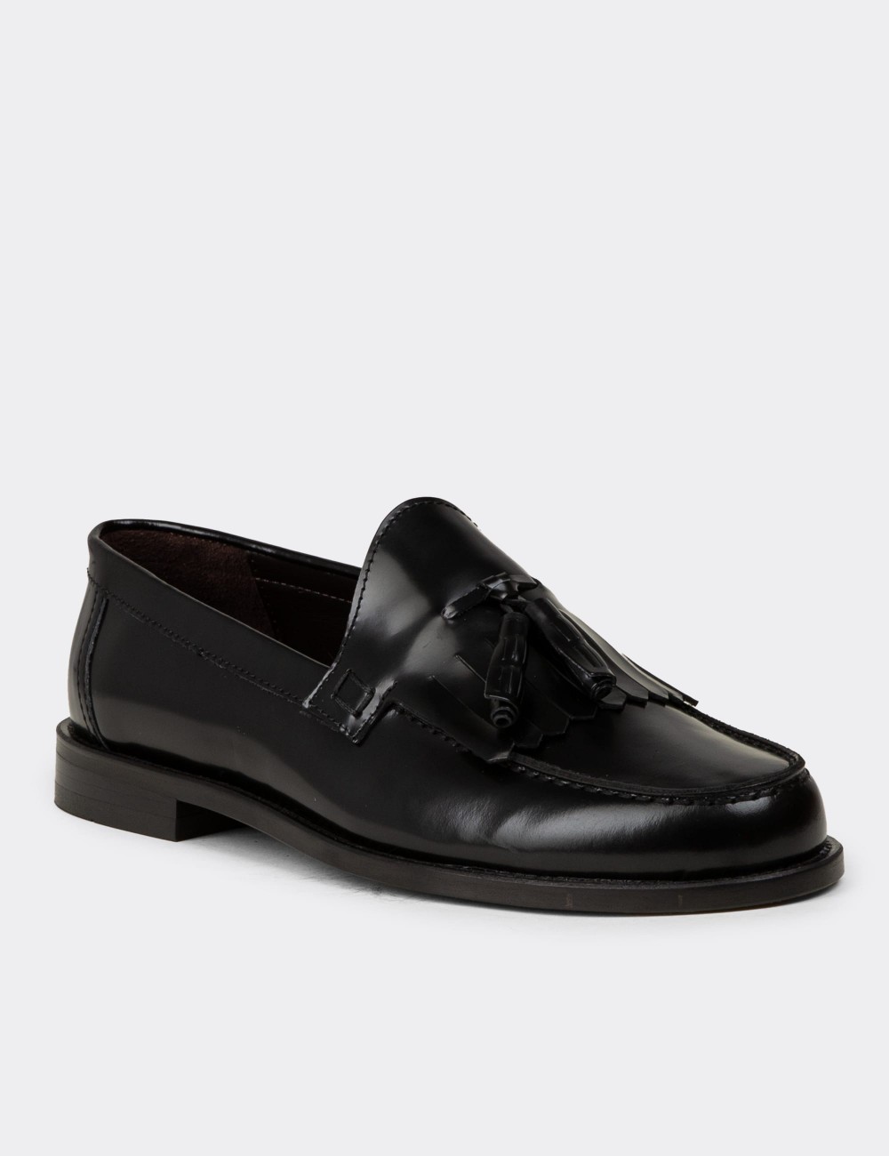 Black  Leather Loafers - 01735MSYHM01