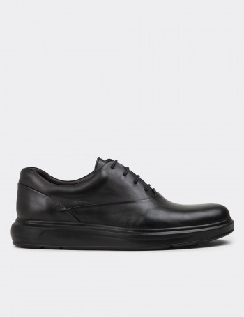 Black  Leather Lace-up Shoes - 01652MSYHP18