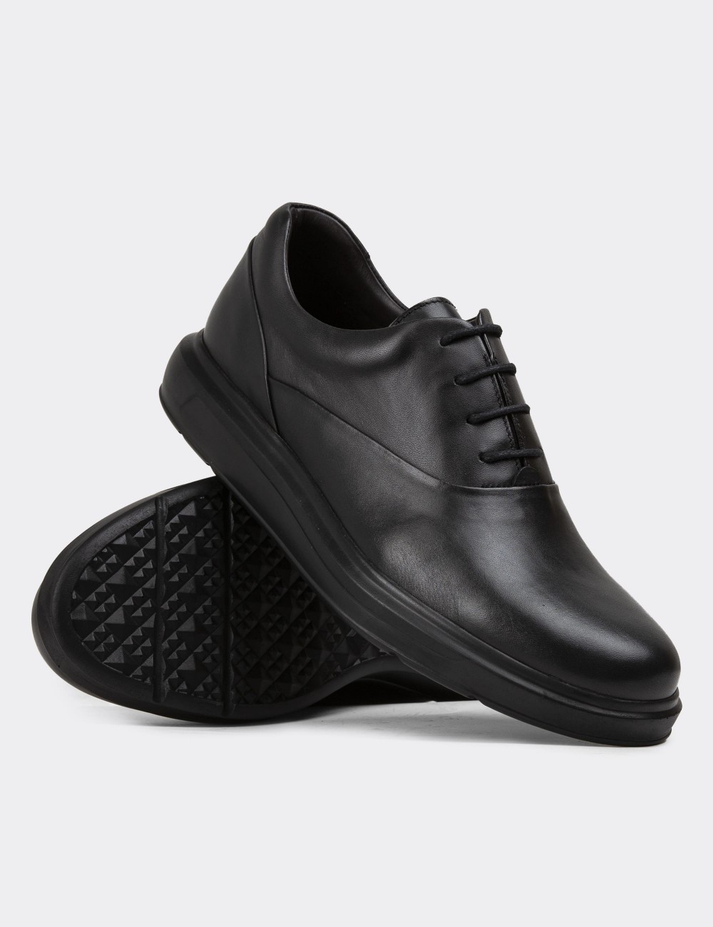 Black  Leather Lace-up Shoes - 01652MSYHP18