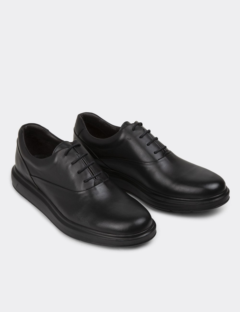 Black  Leather Lace-up Shoes - 01652MSYHP18