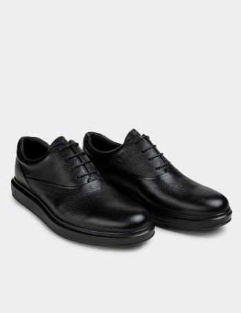 Black  Leather Lace-up Shoes - 01652MSYHP16