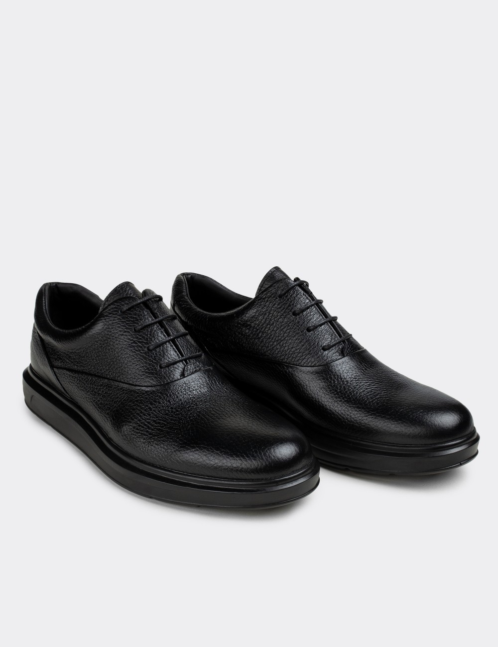 Black  Leather Lace-up Shoes - 01652MSYHP16