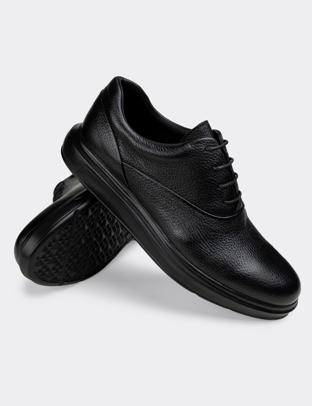 Black  Leather Lace-up Shoes - 01652MSYHP16