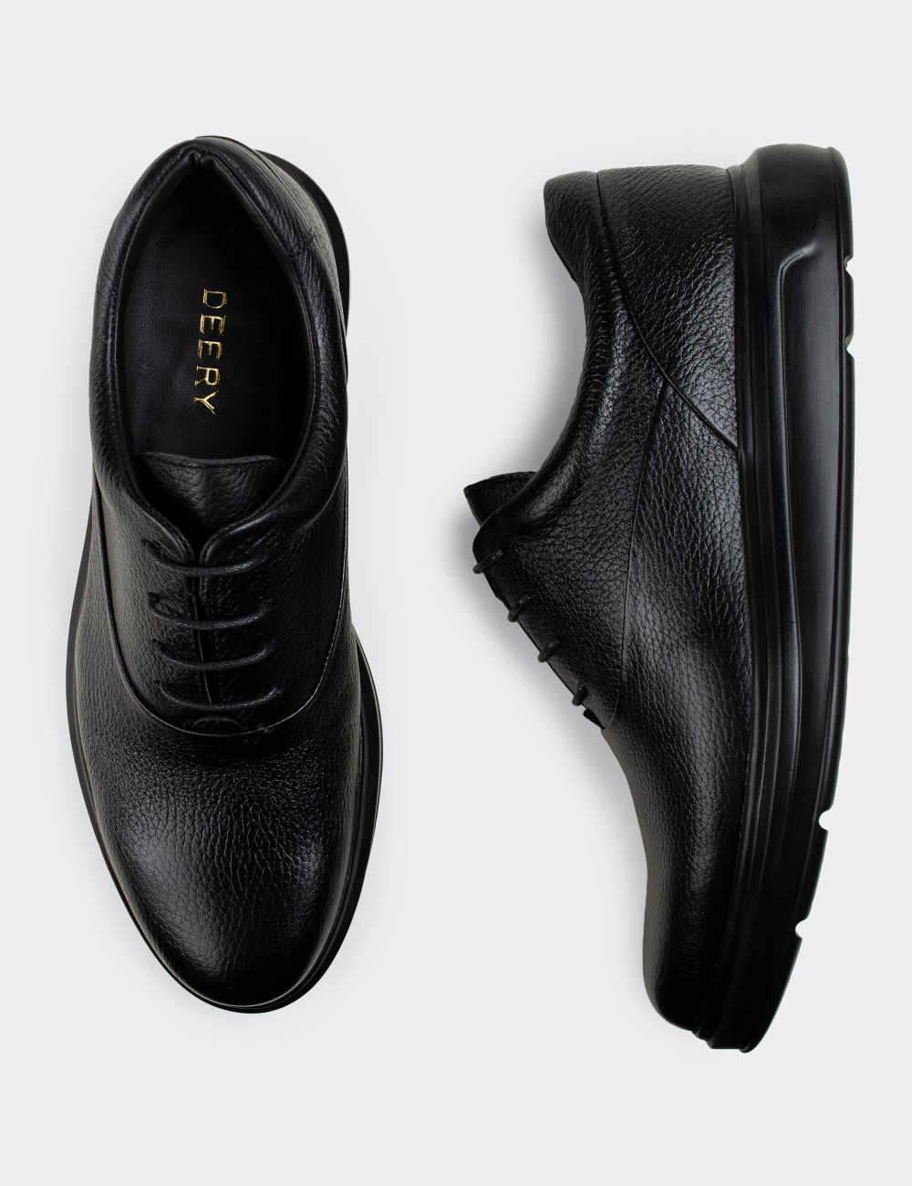 Black  Leather Lace-up Shoes - 01652MSYHP16