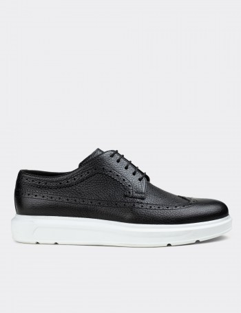 Black  Leather Lace-up Shoes - 01293MSYHP08