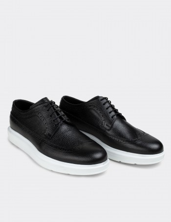 Black  Leather Lace-up Shoes - 01293MSYHP08
