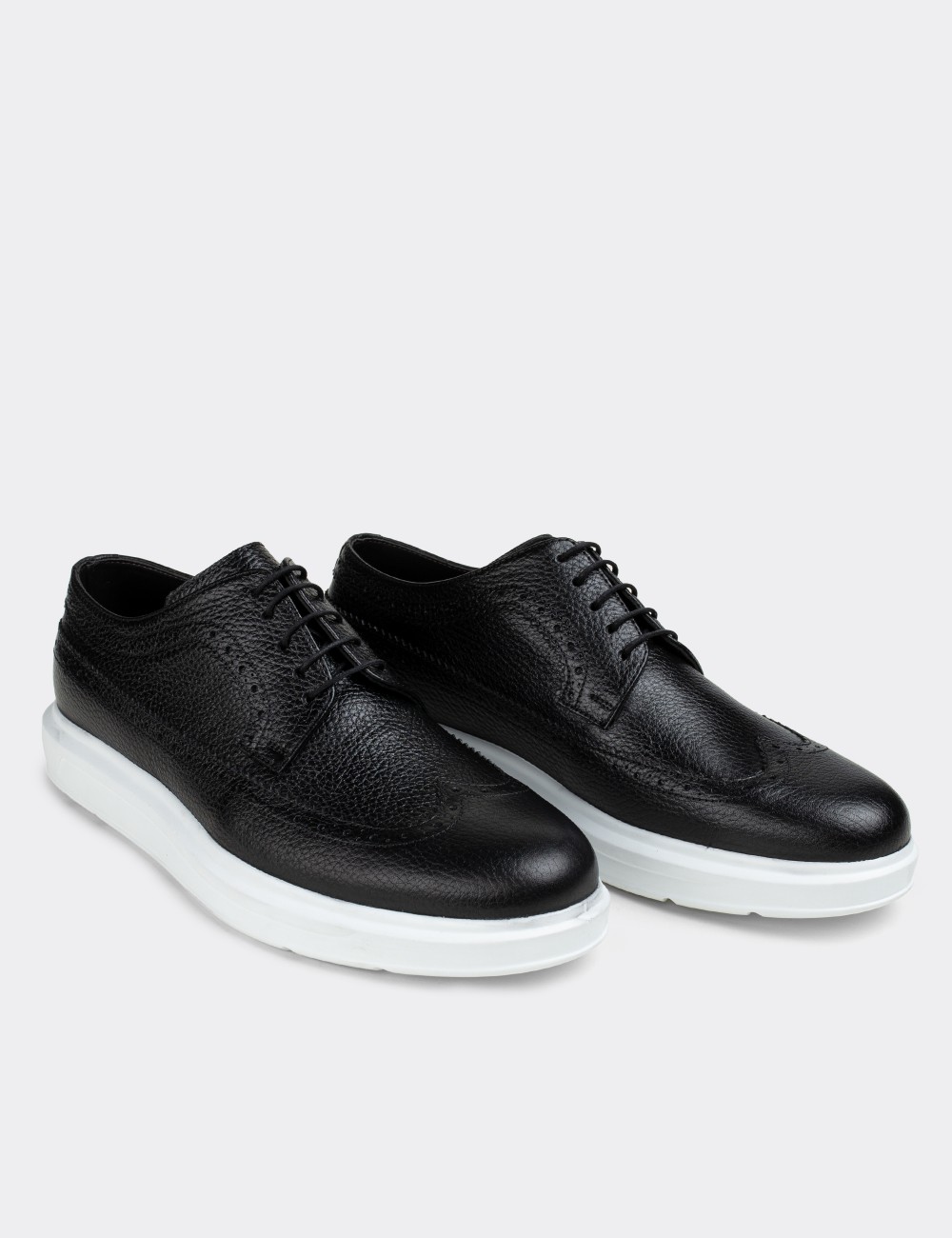 Black  Leather Lace-up Shoes - 01293MSYHP08