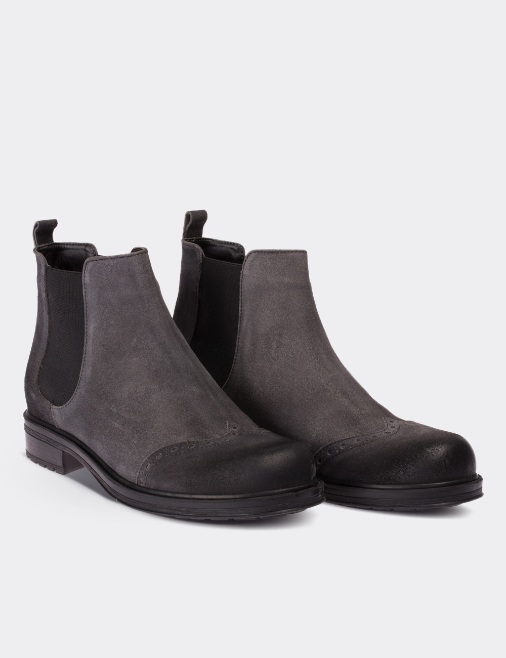 Gray Suede Leather Chelsea Boots - 01572ZGRIC01