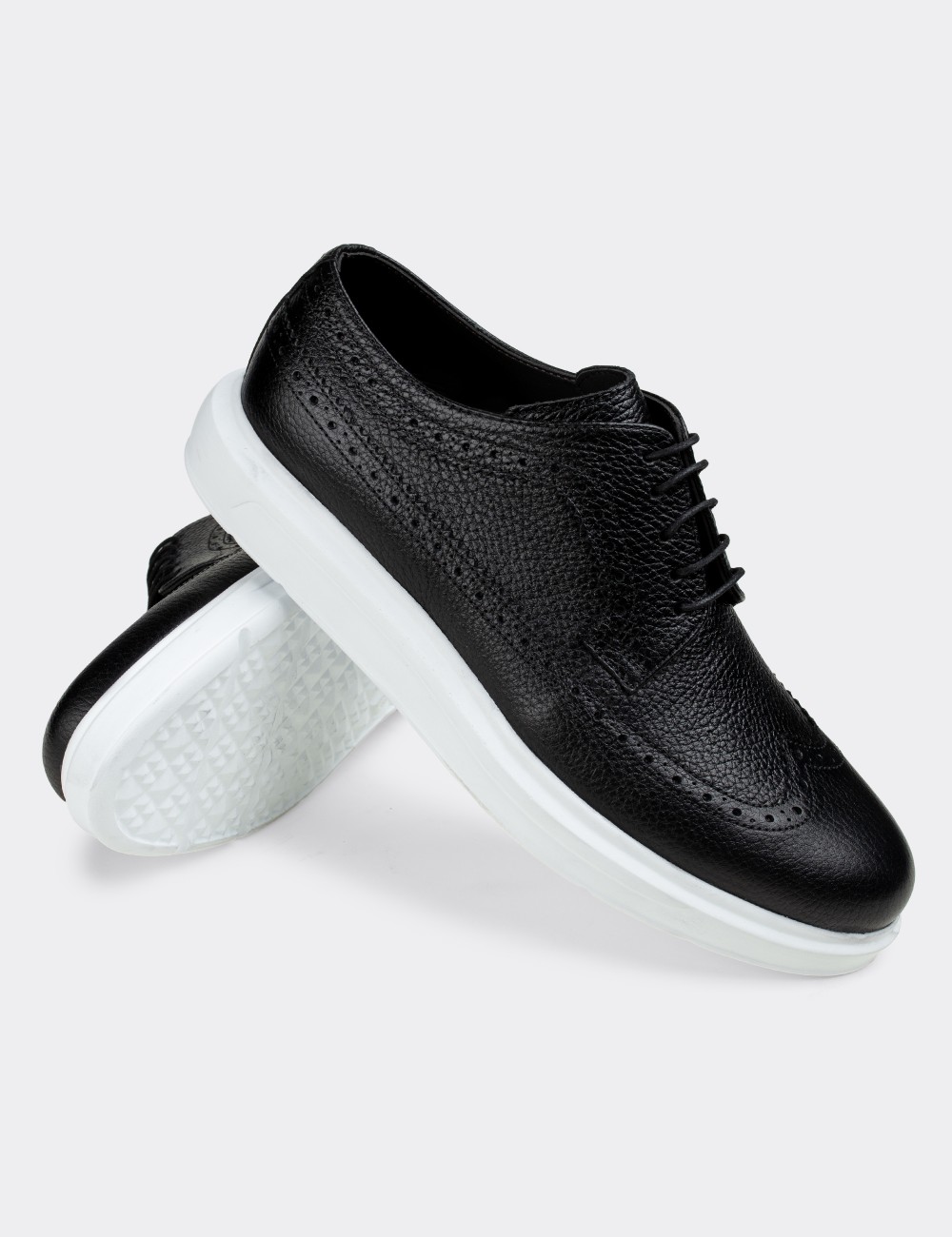 Black  Leather Lace-up Shoes - 01293MSYHP08