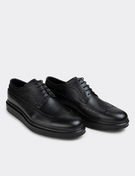 Black  Leather Comfort Lace-up Shoes