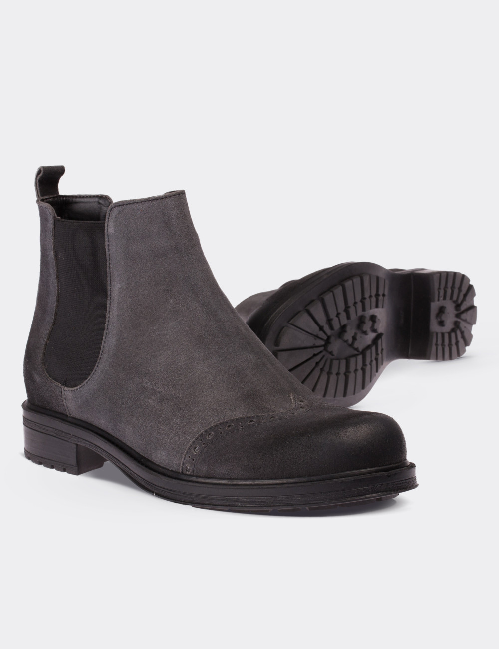 Gray Suede Leather Chelsea Boots - 01572ZGRIC01