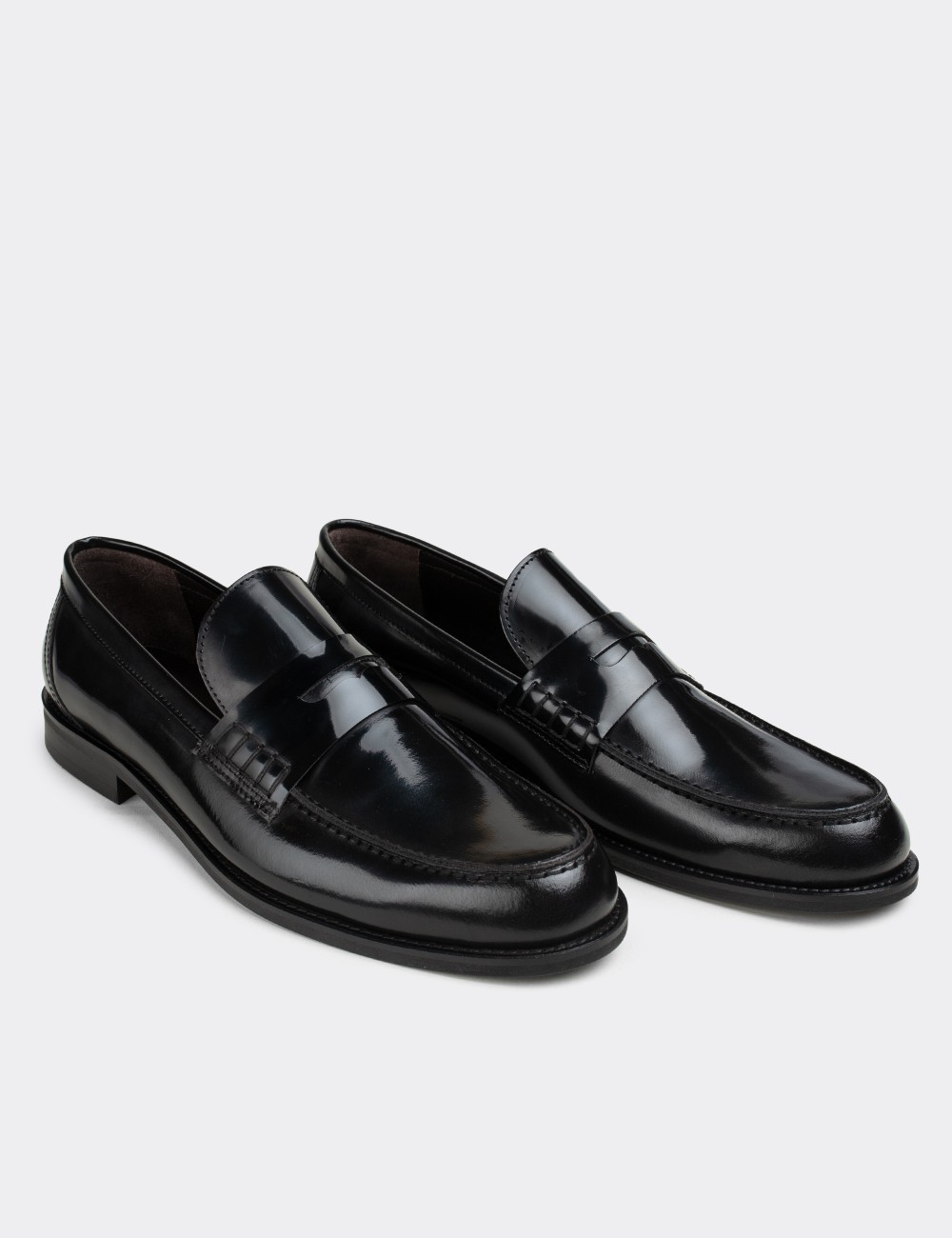 Black  Leather Loafers - 01538MSYHN01