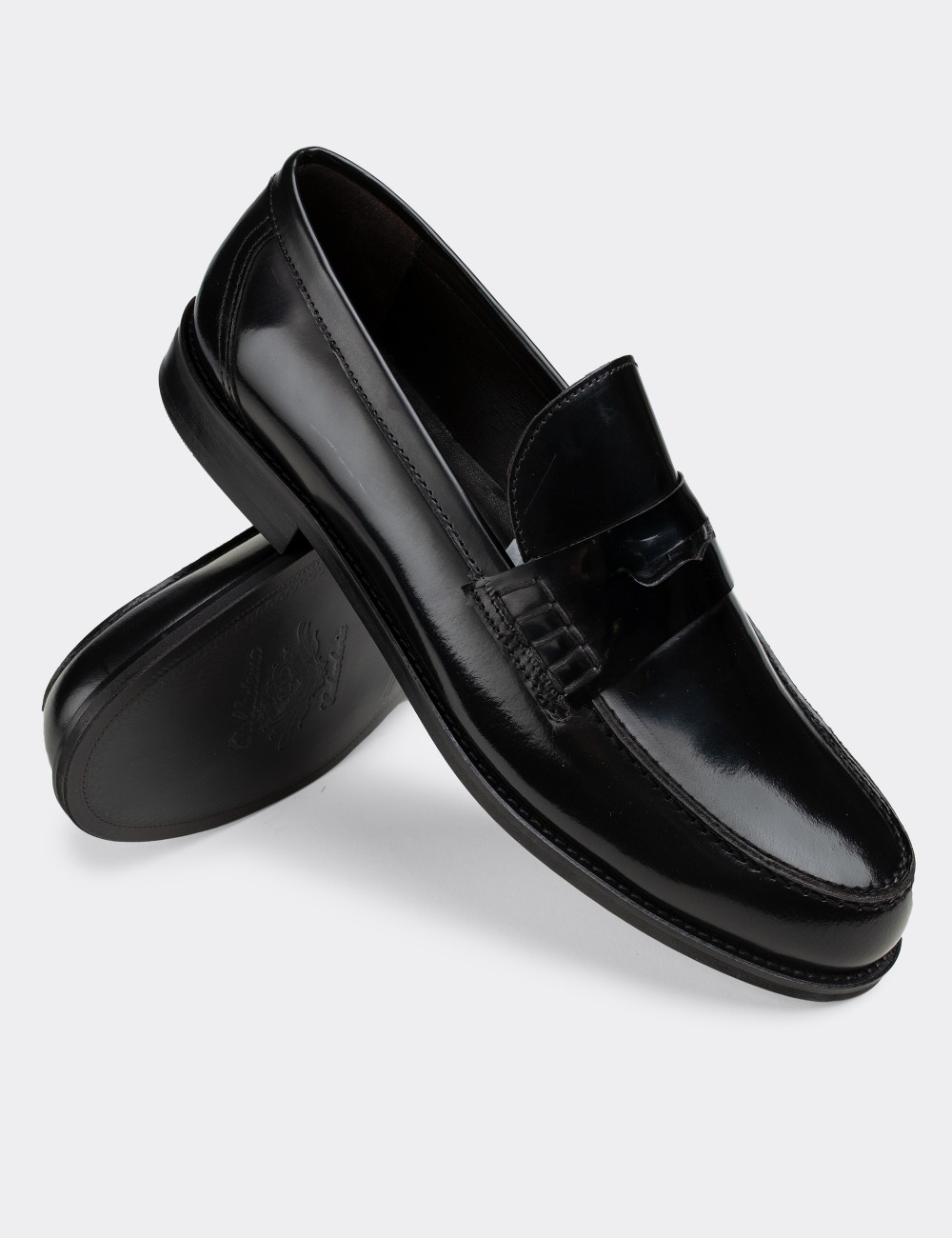 Black  Leather Loafers - 01538MSYHN01