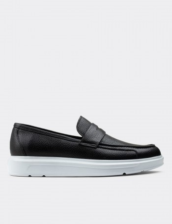 Black  Leather Loafers - 01564MSYHP04