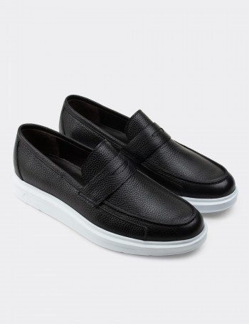 Black  Leather Loafers - 01564MSYHP04