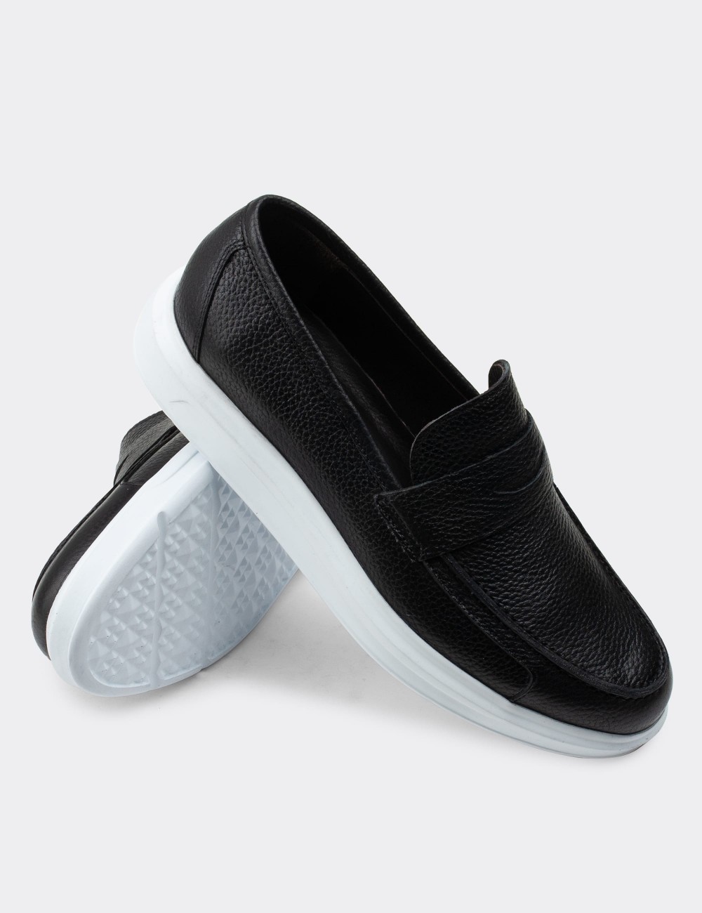 Black  Leather Loafers - 01564MSYHP04