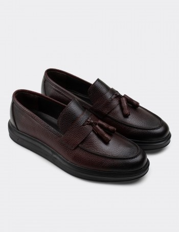 Burgundy  Leather Loafers - 01587MBRDP03