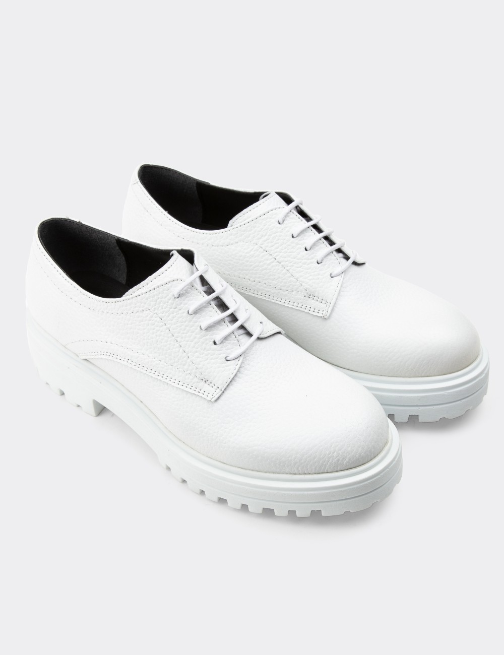 White  Leather Oxford Shoes - 01430ZBYZE01