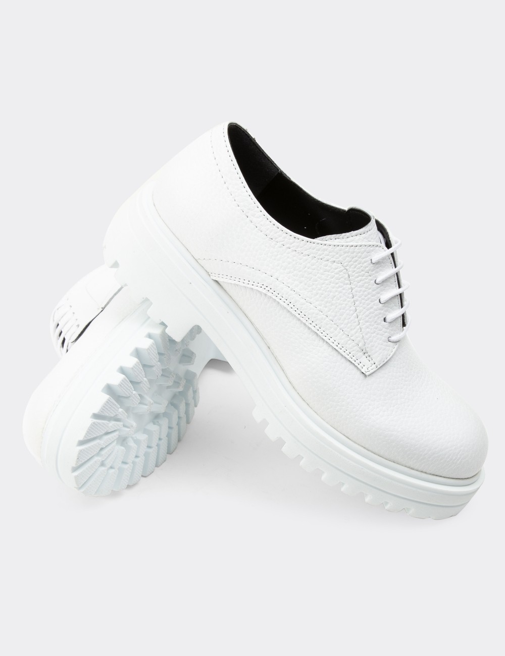 White  Leather Oxford Shoes - 01430ZBYZE01