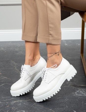 White  Leather Oxford Shoes - 01430ZBYZE01