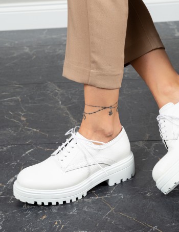White  Leather Oxford Shoes - 01430ZBYZE01