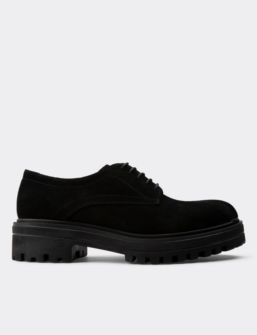 Black Suede Leather Lace-up Shoes - 01430ZSYHE05 Black Suede Leather Lace-up Shoes - 01430ZSYHE05
