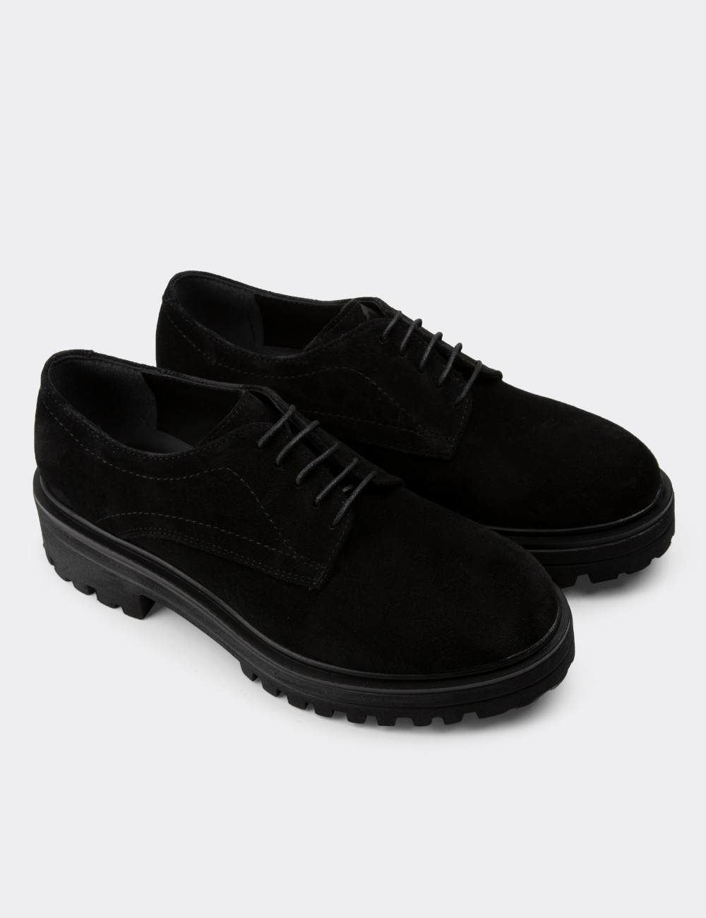 Black Suede Leather Lace-up Shoes - 01430ZSYHE05 Black Suede Leather Lace-up Shoes - 01430ZSYHE05