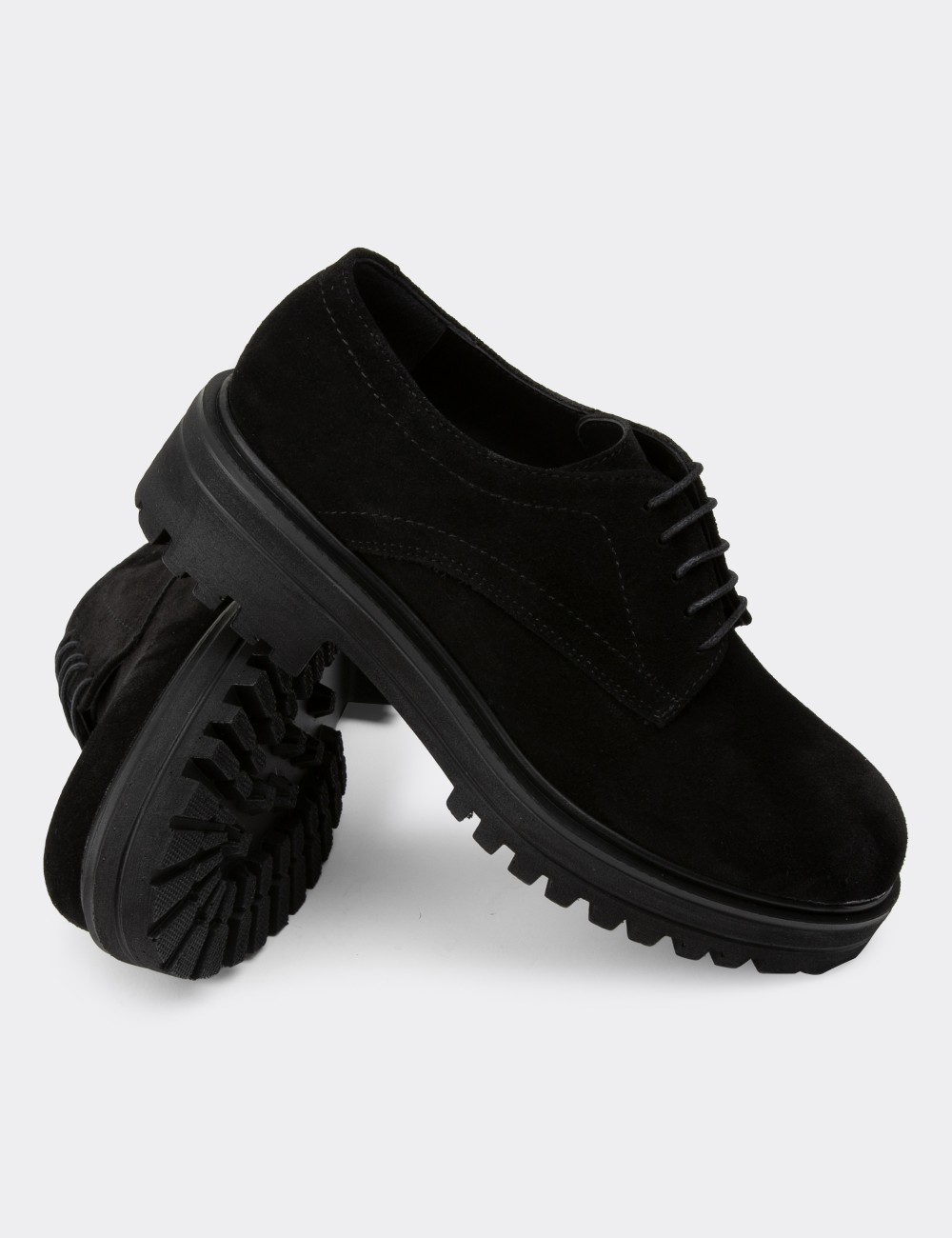 Black Suede Leather Lace-up Shoes - 01430ZSYHE05 Black Suede Leather Lace-up Shoes - 01430ZSYHE05