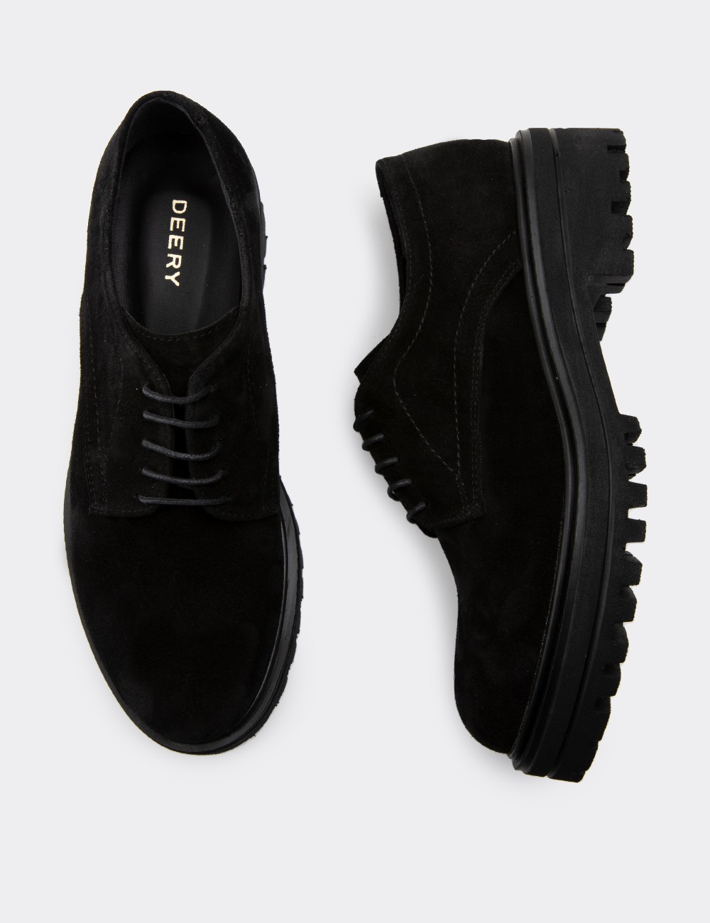 Black Suede Leather Lace-up Shoes - 01430ZSYHE05 Black Suede Leather Lace-up Shoes - 01430ZSYHE05