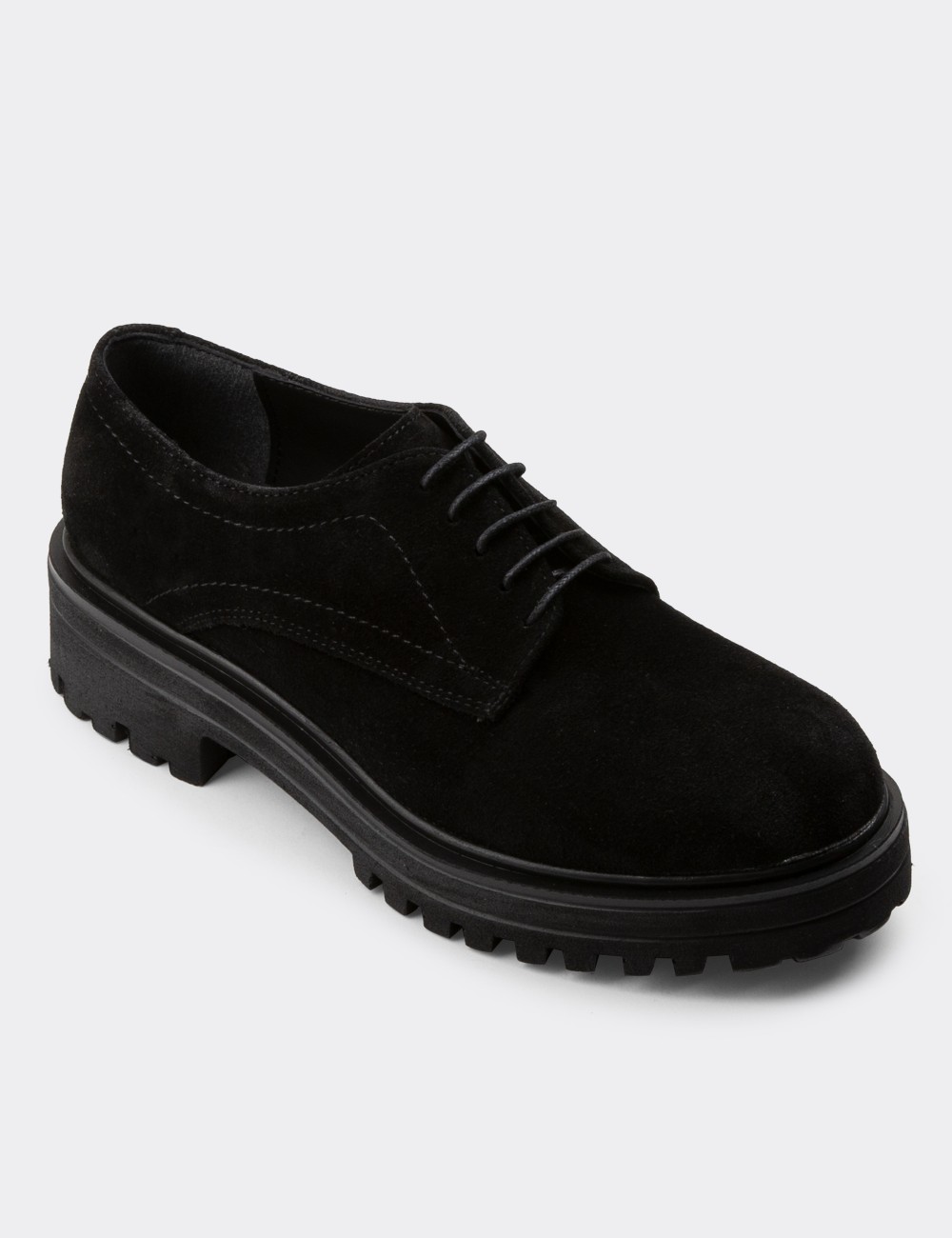 Black Suede Leather Lace-up Shoes - 01430ZSYHE05 Black Suede Leather Lace-up Shoes - 01430ZSYHE05