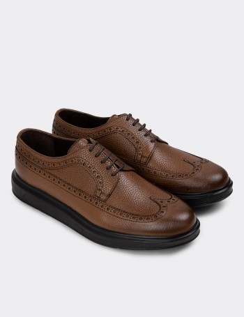 Brown  Leather Lace-up Shoes - 01293MKHVP01