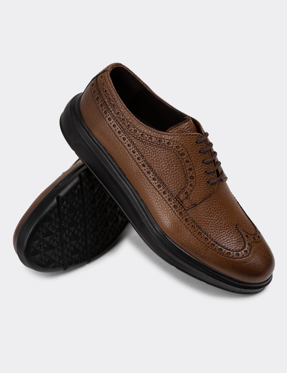 Brown  Leather Lace-up Shoes - 01293MKHVP01