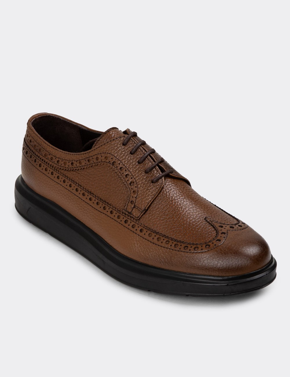 Brown  Leather Lace-up Shoes - 01293MKHVP01