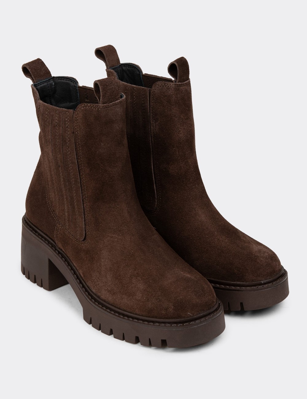 Women's Brown Suede Leather Ankle Boots - R2562ZKHVC01 Women's Brown Suede Leather Ankle Boots - R2562ZKHVC01