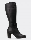 Women's Black Leather Knee-High Boots