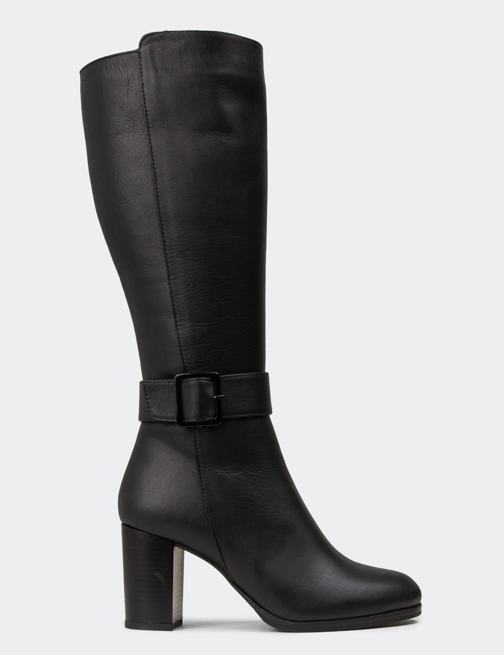 Women's Black Leather Knee-High Boots - A2137ZSYHC02 Women's Black Leather Knee-High Boots - A2137ZSYHC02