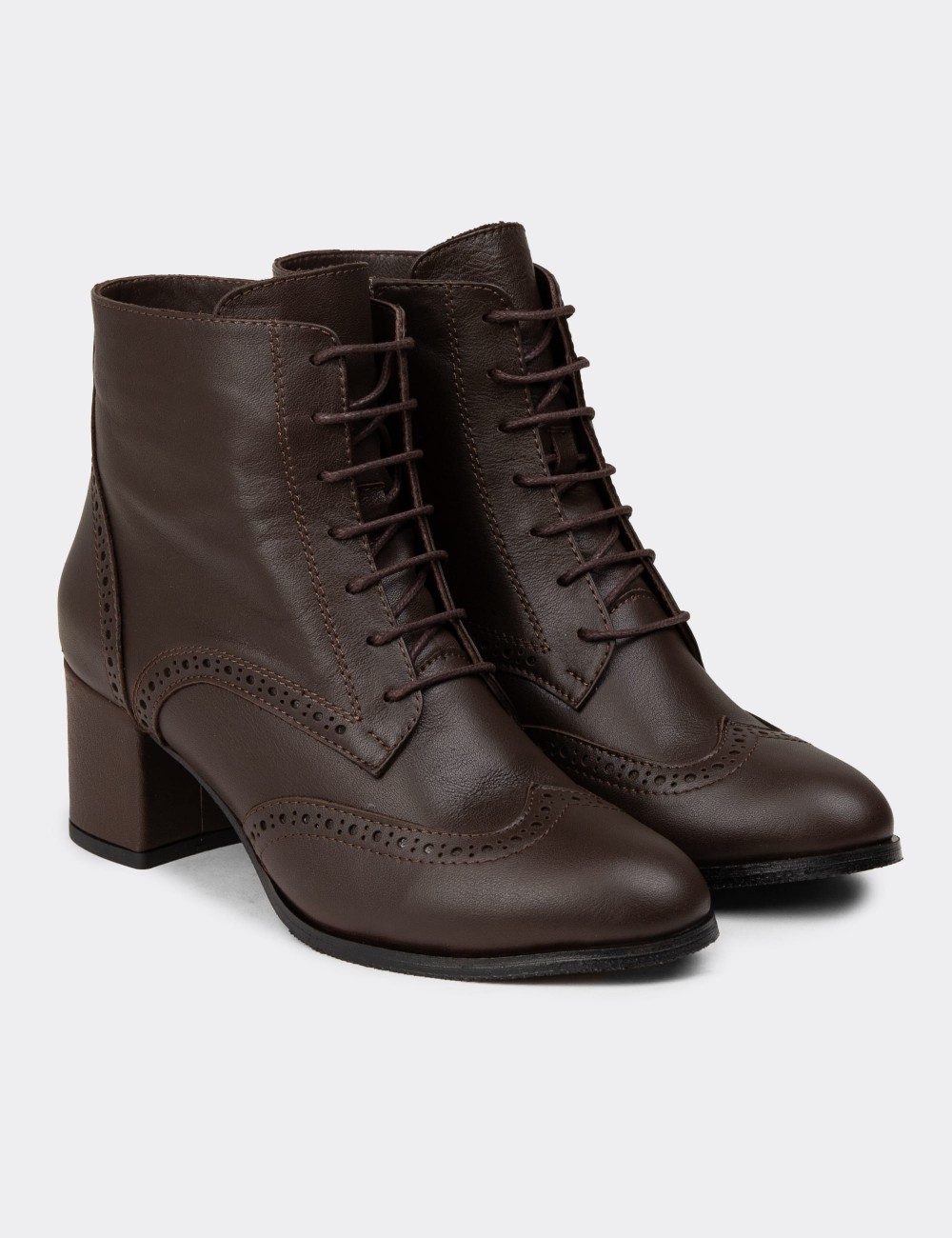 Women's Brown Leather Ankle Boots - A3009ZKHVC01 Women's Brown Leather Ankle Boots - A3009ZKHVC01