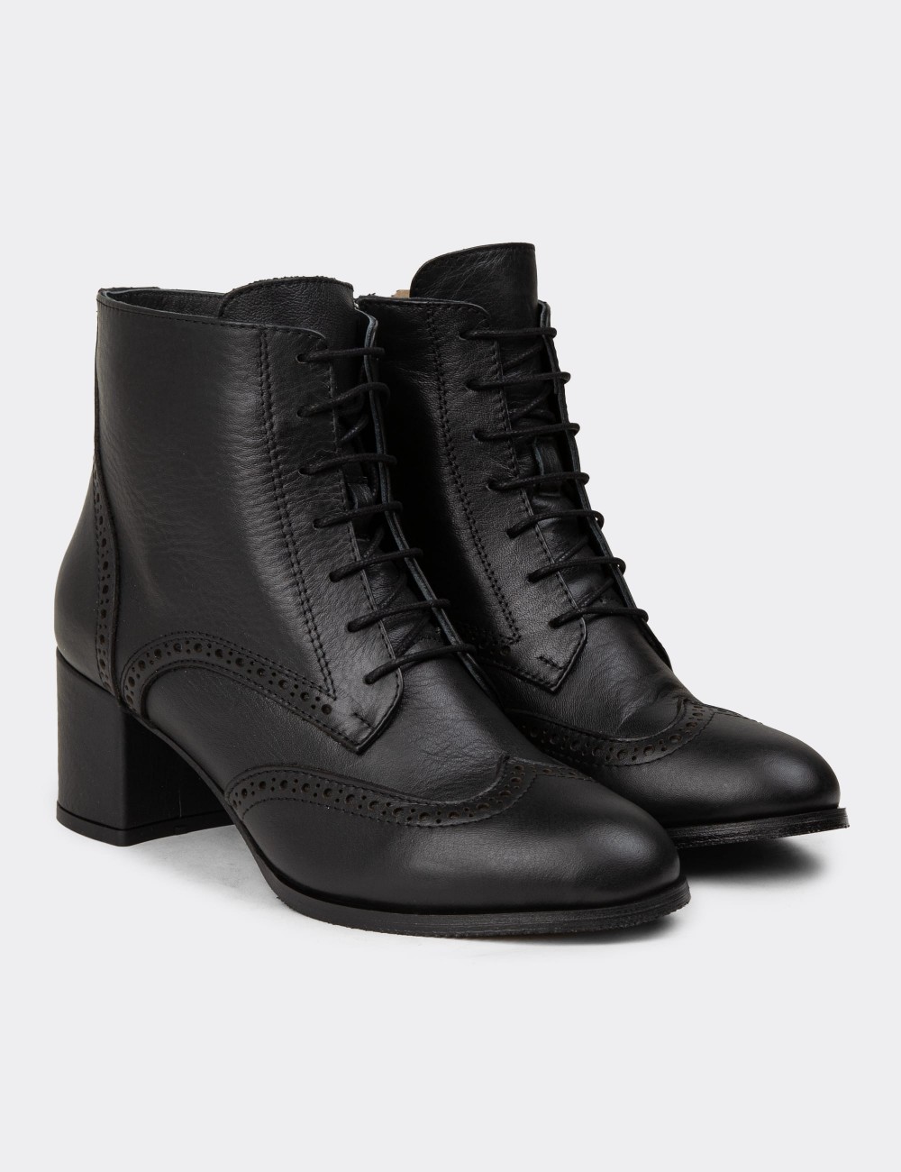 Women's Ankle Black Leather Boots - A3009ZSYHC01