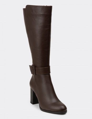 Women's Brown Leather Knee-High Boots