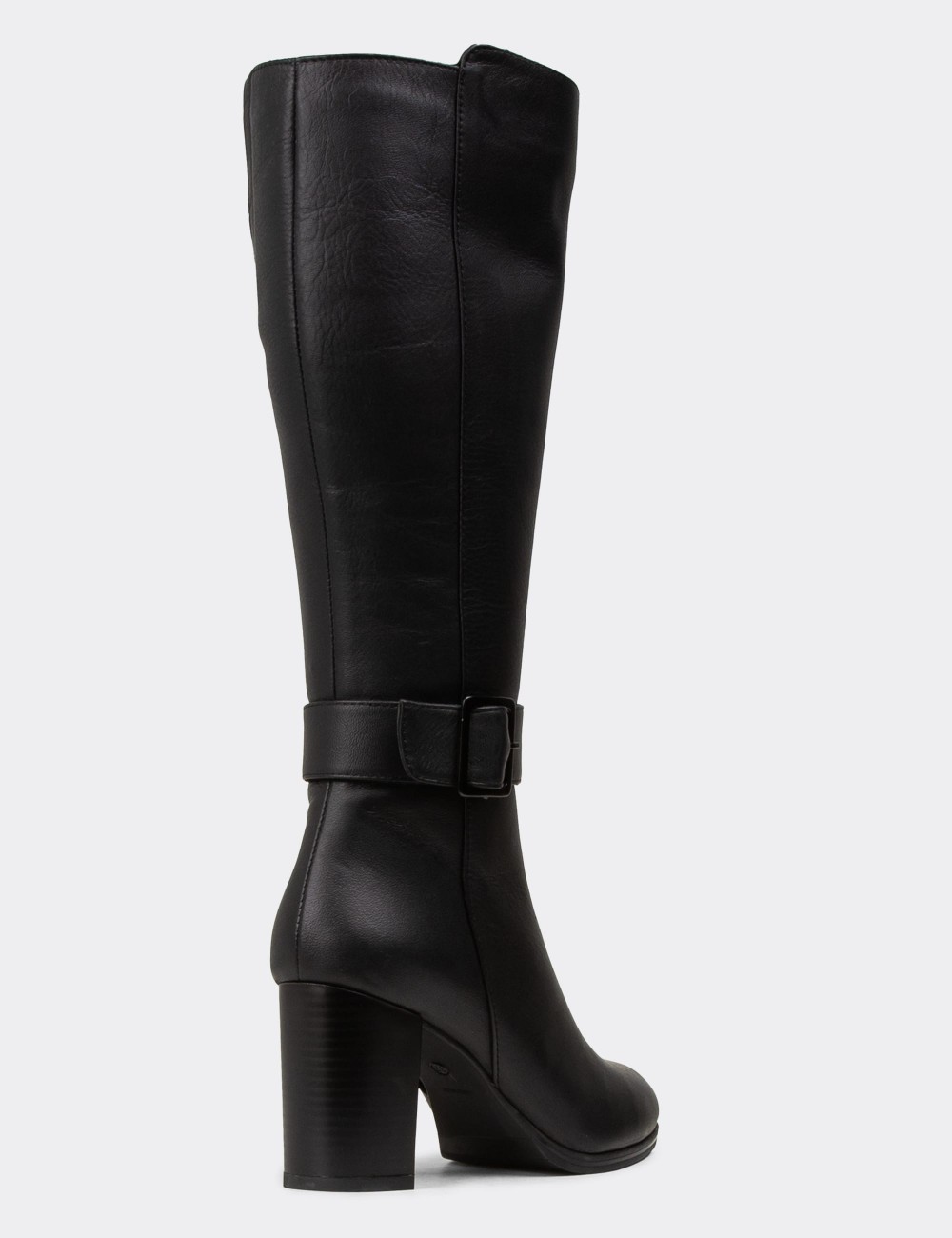 Women's Black Leather Knee-High Boots - A2137ZSYHC02 Women's Black Leather Knee-High Boots - A2137ZSYHC02