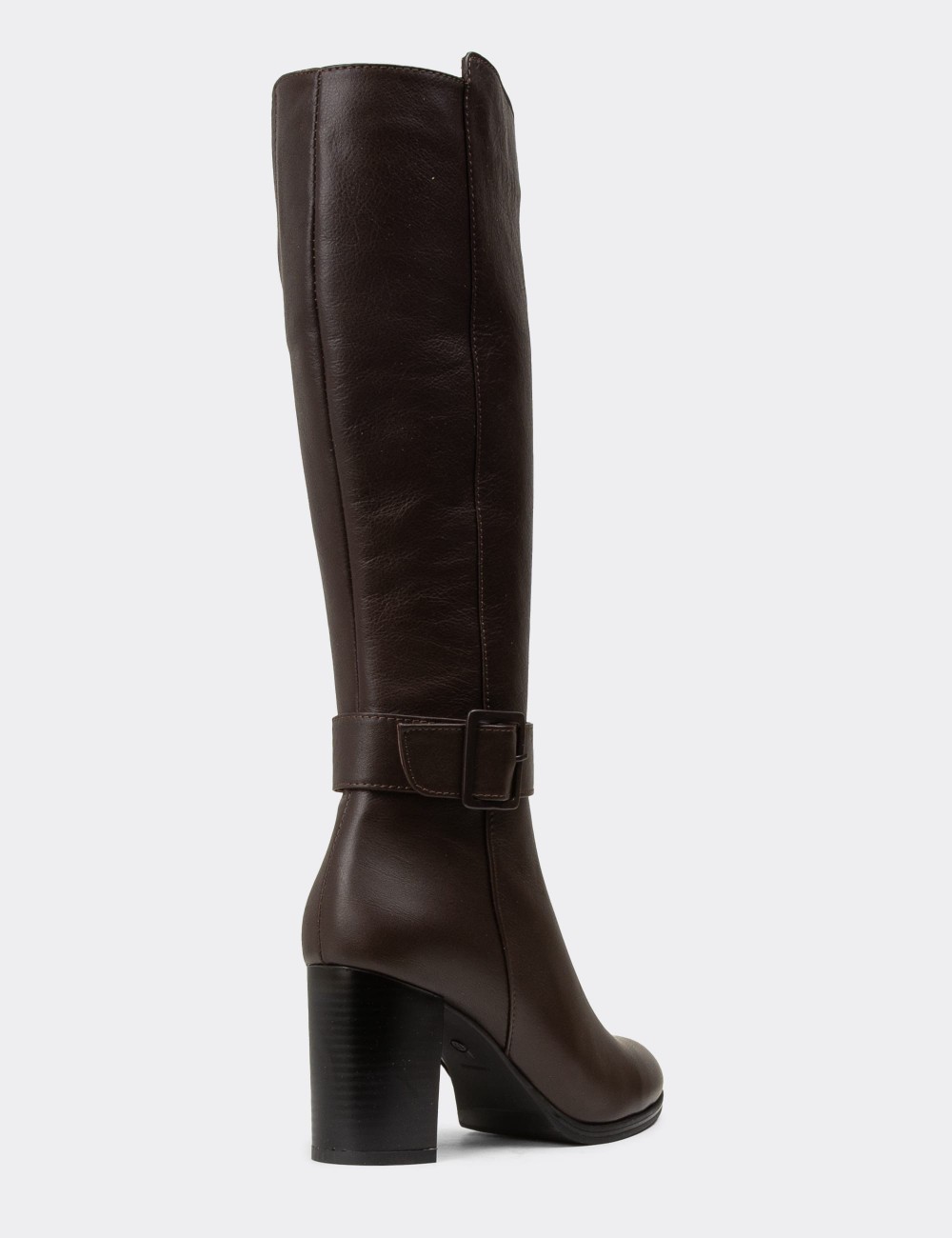Women's Brown Leather Knee-High Boots - A2137ZKHVC01 Women's Brown Leather Knee-High Boots - A2137ZKHVC01