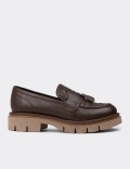 Women's Brown Leather Slip-On Shoes
