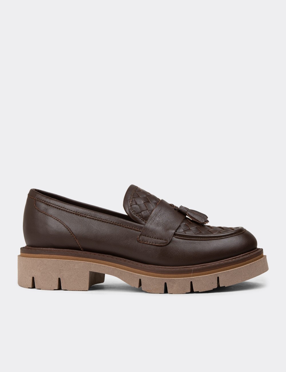 Women's Brown Leather Slip-On Shoes - F2267ZKHVE01