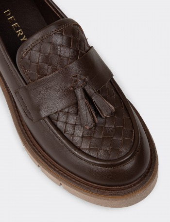 Women's Brown Leather Slip-On Shoes