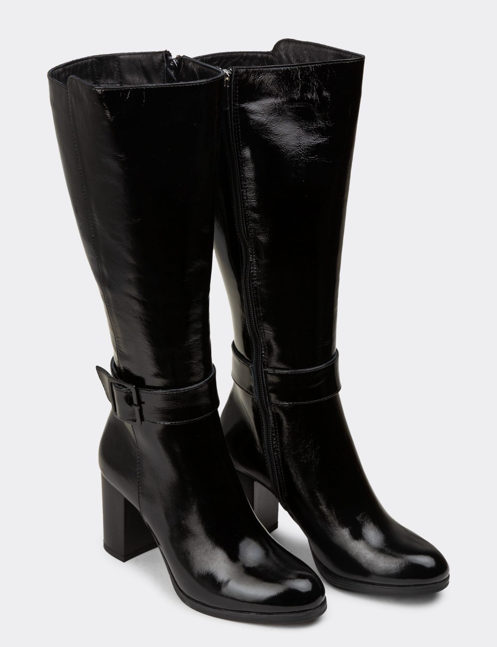 Women's Black Patent Leather Knee-High Boots - A2137ZSYHC01